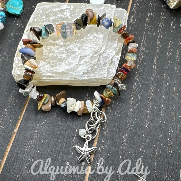 Rainbow multicolored multi stone chips beaded bracelet clarity and protection - Picture 1 of 1